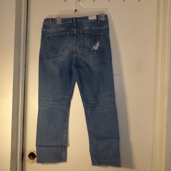 Maje High Rise Cropped Straight Leg Jeans Sz 42 EU Or 16 USA - Picture 2 of 7